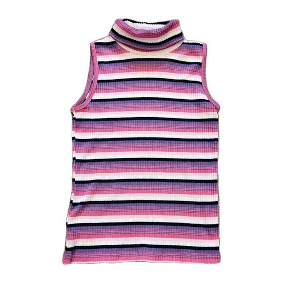 Vtg Fashion Bug Sleeveless Turtleneck Top Womens S Multicolor Stripe Y2K Preppy - Picture 1 of 8